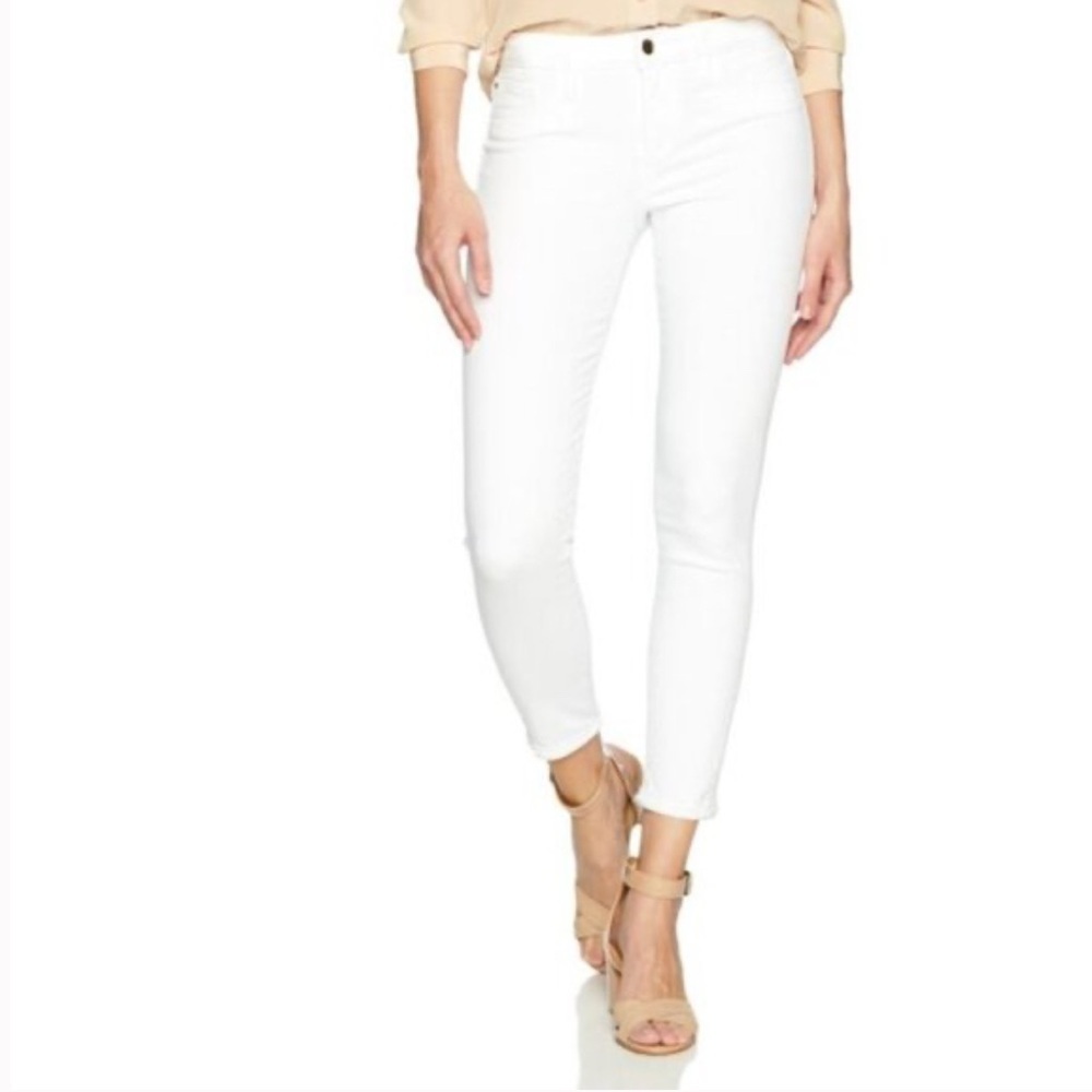 Joes Jeans Flawless The Icon Mid Rise Skinny Cropped White  w/ Frayed Hem sz 25